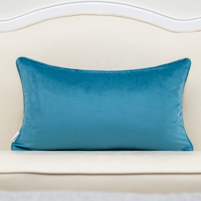 Alerfa 12 x 20 Inch Rectangle Leaf Pillow Embroidery Cut Velvet Cushion Case Luxury Modern Lumbar Throw Pillow Cover Decorative Pillow for Couch Sofa Living Room Bedroom Car, Blue - Image 2